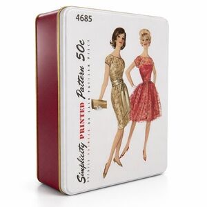Vintage Simplicity Pattern 50c 4685 Metal Storage Tin Box Retro Decor